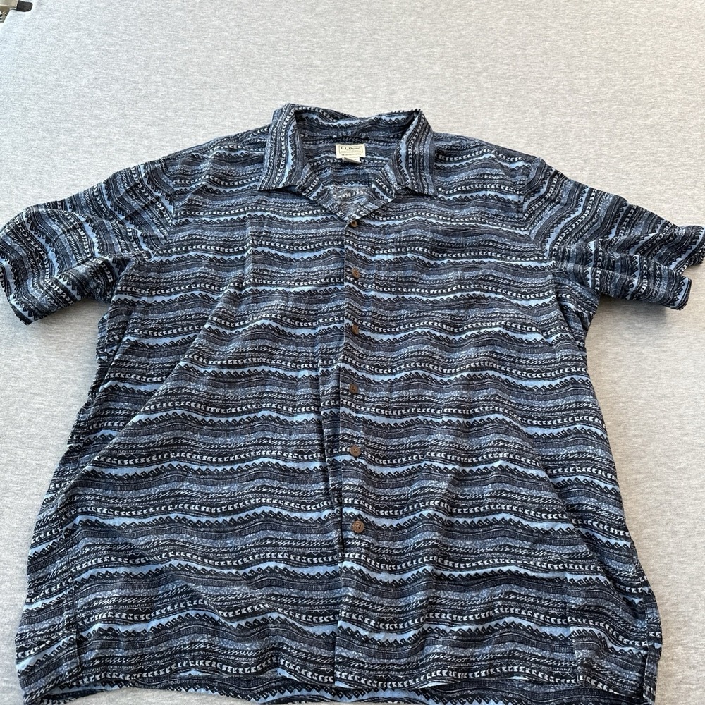 L.L. Bean Short Sleeve Button Up Shirt Size XXL VTG Shirt 100% Cotton